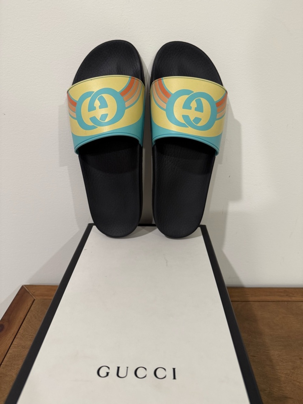 Authentic Gucci Pursuit Men’s Slide Sandals in  'Aquamarine' Size 10